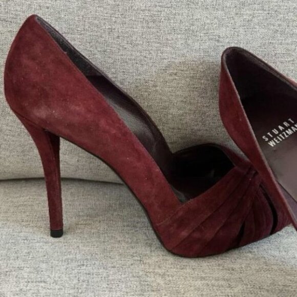 Stuart Weitzman Maroon Suede Peep Toe Heels US 8.5 - Picture 5 of 5